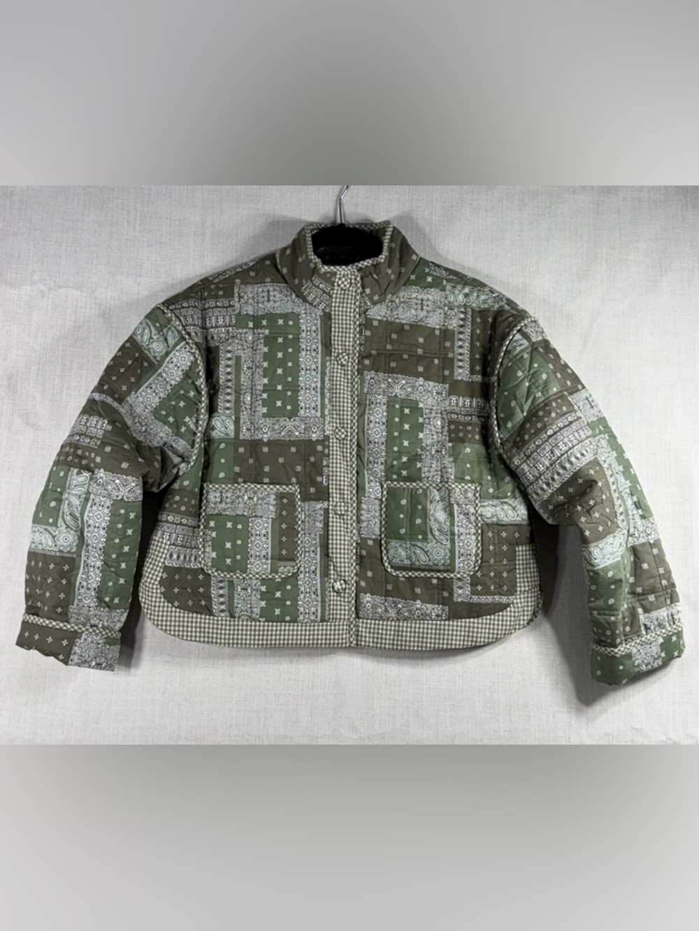 Quilted Patchwork Crewneck Sweater - Olive Green